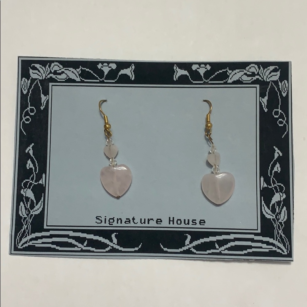 Rose quartz , Austrian crystal dangle earrings